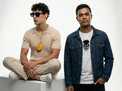 Two users showcasing CTRL8 X35 true wireless earbuds in yellow and silver variants during casual activities
