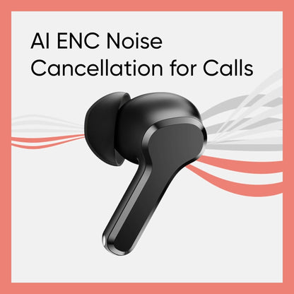 Pure Black Earbuds with Deep Bass, Quad Mic & 48H Playback