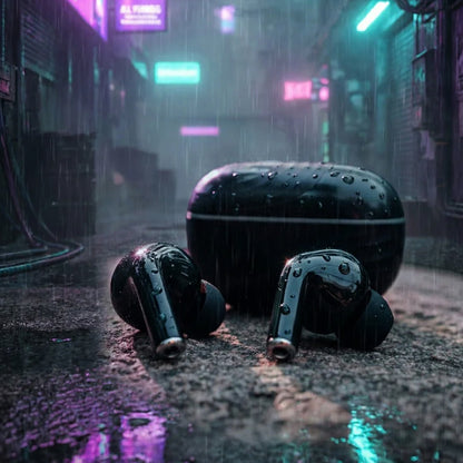 Pure Black Earbuds with Deep Bass, Quad Mic & 48H Playback