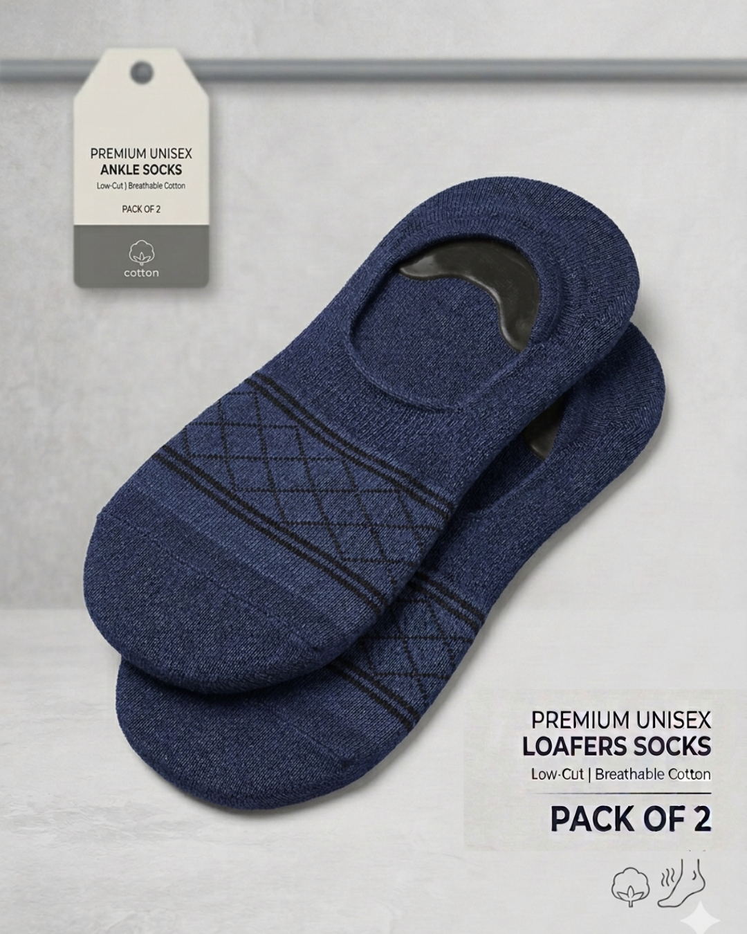 Premium Unisex No-Show Socks -Pack of 2 Sets
