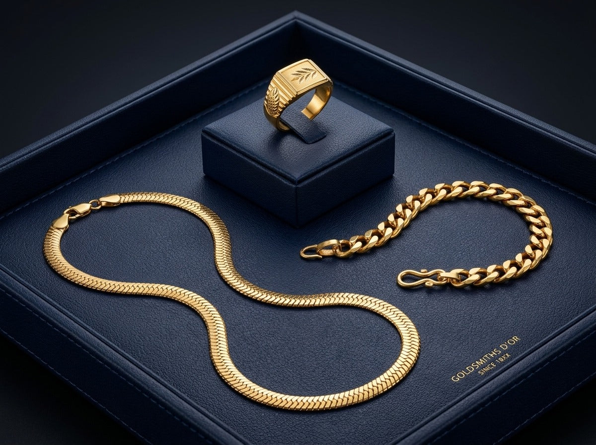 Men's Luxury Gold Trio Set-Chain-Bracelet-Ring-UP