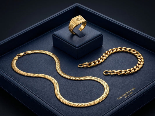 Men's Luxury Gold Trio Set-Chain-Bracelet-Ring-UP